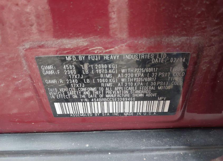 Photo 9 of 2014 Subaru Outback 2.5I PREMIUM (VIN 4S4BRBCC5E3289460)