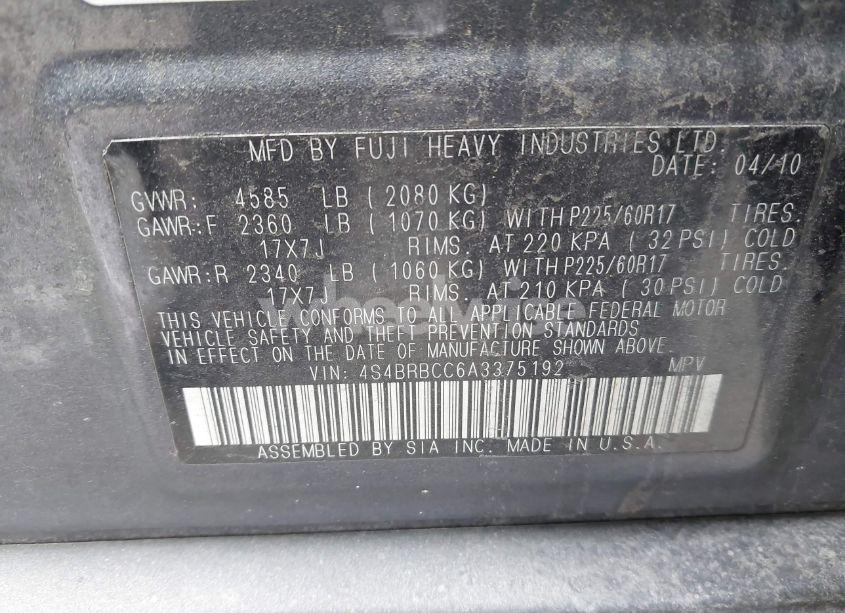 Photo 9 of 2010 Subaru Outback 2.5I PREMIUM (VIN 4S4BRBCC6A3375192)