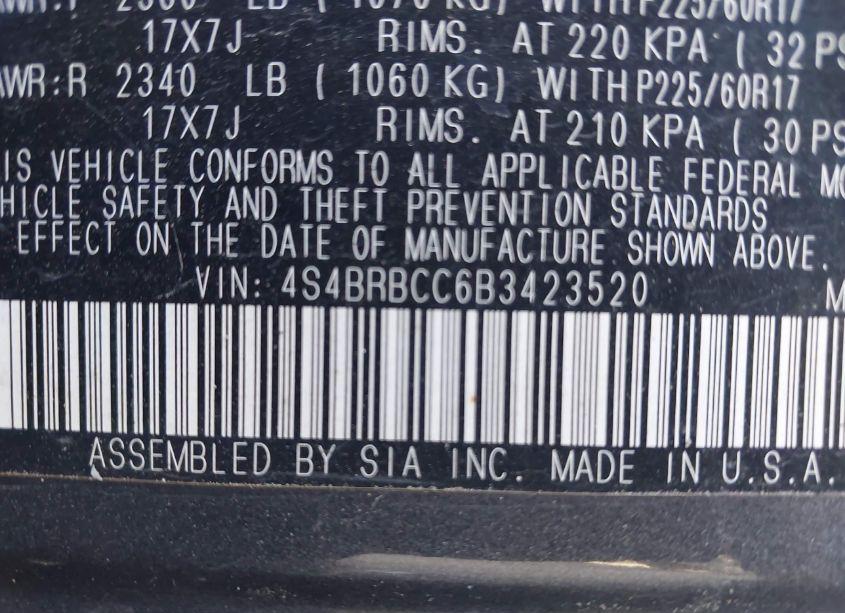 Photo 9 of 2011 Subaru Outback 2.5I PREMIUM (VIN 4S4BRBCC6B3423520)