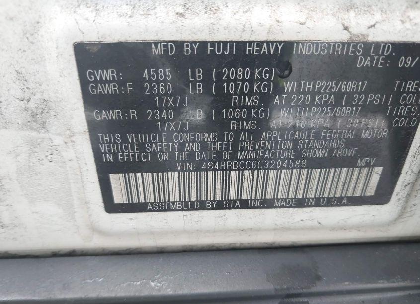 Photo 9 of 2012 Subaru Outback 2.5I PREMIUM (VIN 4S4BRBCC6C3204588)