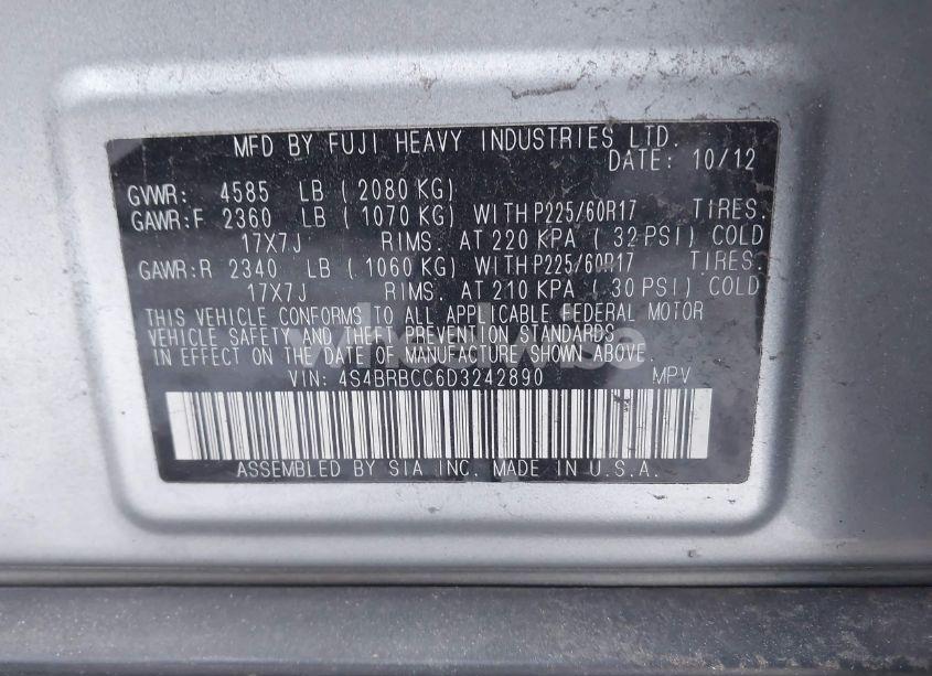 Photo 9 of 2013 Subaru Outback 2.5I PREMIUM (VIN 4S4BRBCC6D3242890)