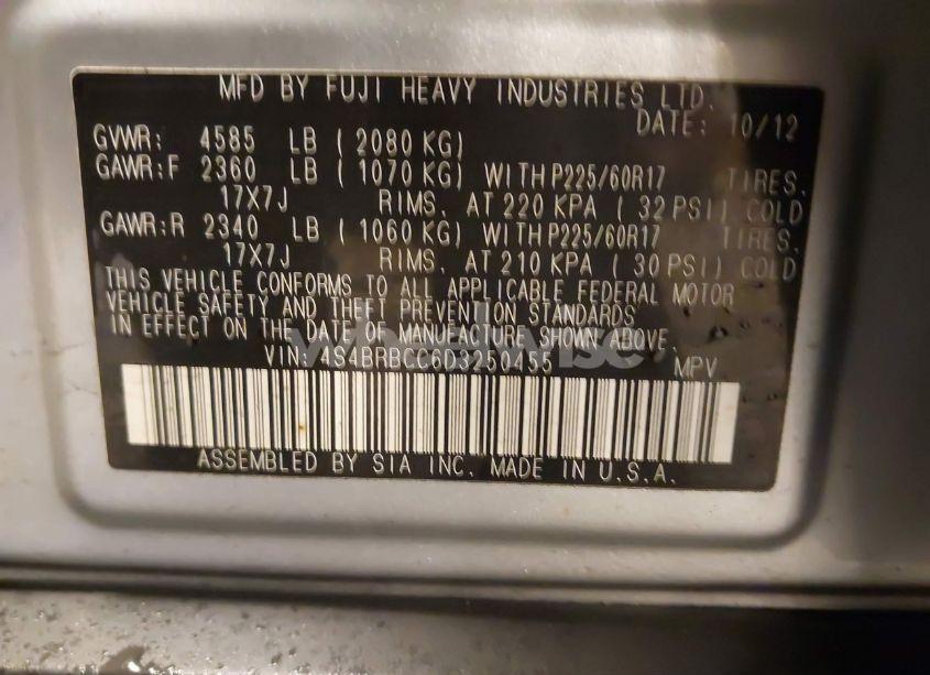 Photo 9 of 2013 Subaru Outback 2.5I PREMIUM (VIN 4S4BRBCC6D3250455)