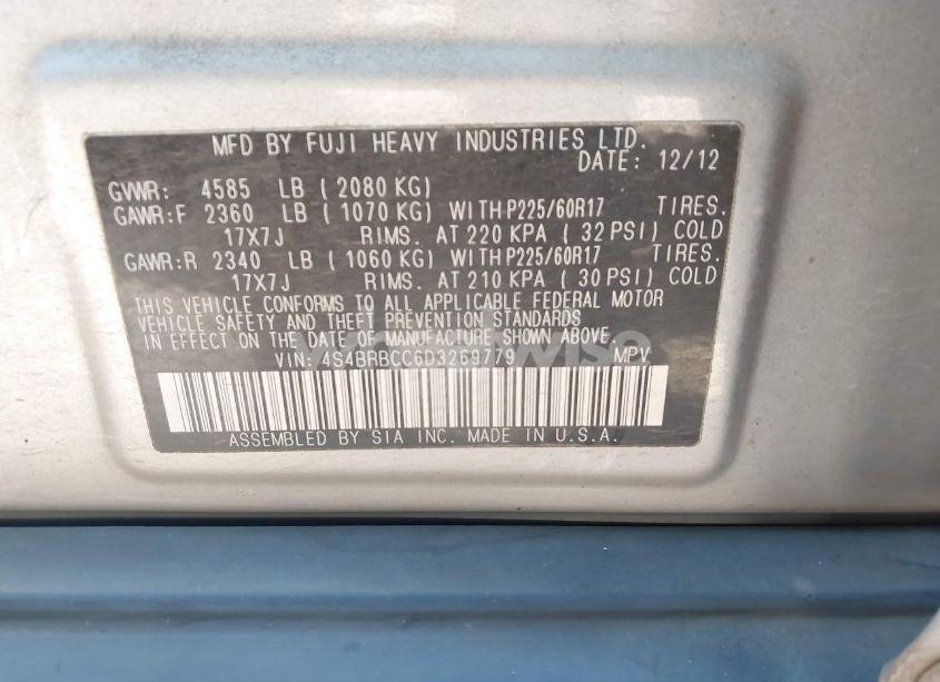 Photo 9 of 2013 Subaru Outback 2.5I PREMIUM (VIN 4S4BRBCC6D3269779)