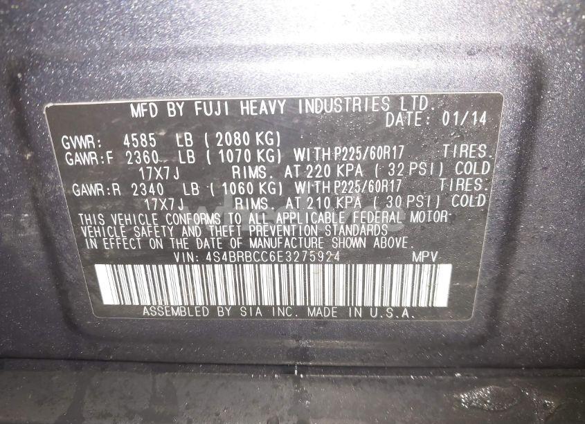 Photo 9 of 2014 Subaru Outback 2.5I PREMIUM (VIN 4S4BRBCC6E3275924)