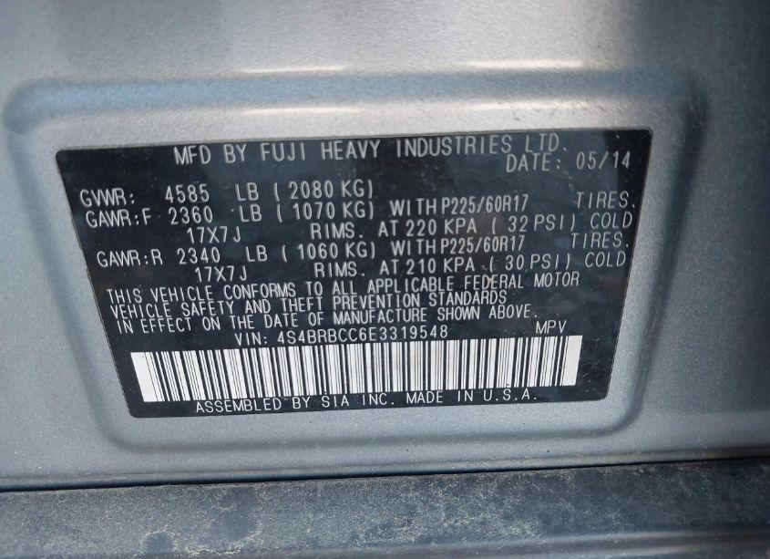 Photo 9 of 2014 Subaru Outback 2.5I PREMIUM (VIN 4S4BRBCC6E3319548)