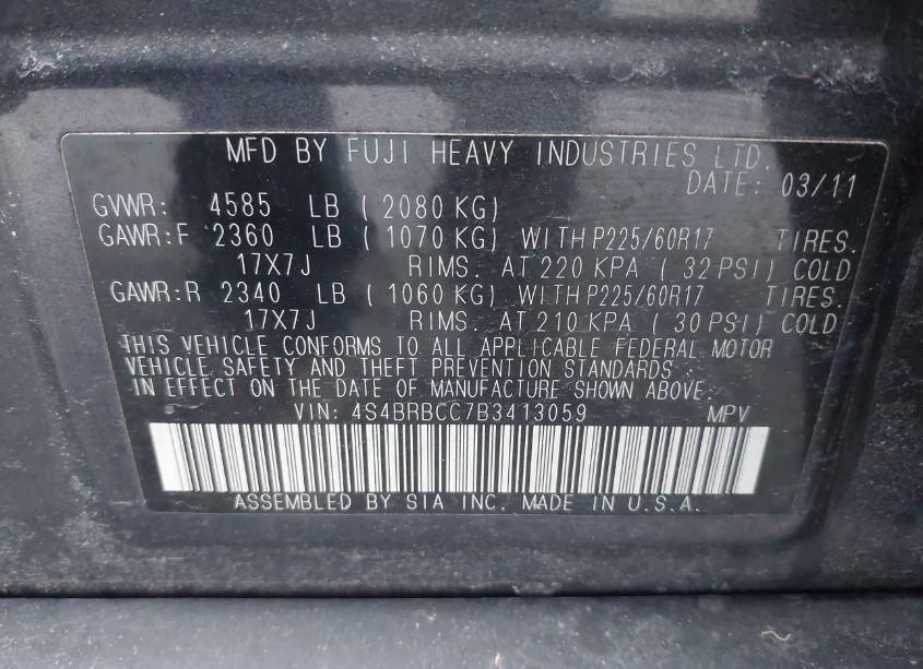 Photo 9 of 2011 Subaru Outback 2.5I PREMIUM (VIN 4S4BRBCC7B3413059)