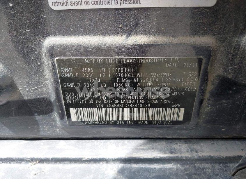 Photo 9 of 2011 Subaru Outback 2.5I PREMIUM (VIN 4S4BRBCC7B3419539)