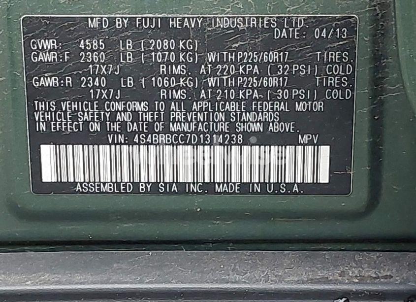 Photo 9 of 2013 Subaru Outback 2.5I PREMIUM (VIN 4S4BRBCC7D1314238)