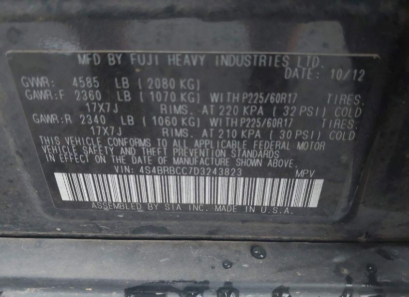 Photo 9 of 2013 Subaru Outback 2.5I PREMIUM (VIN 4S4BRBCC7D3243823)