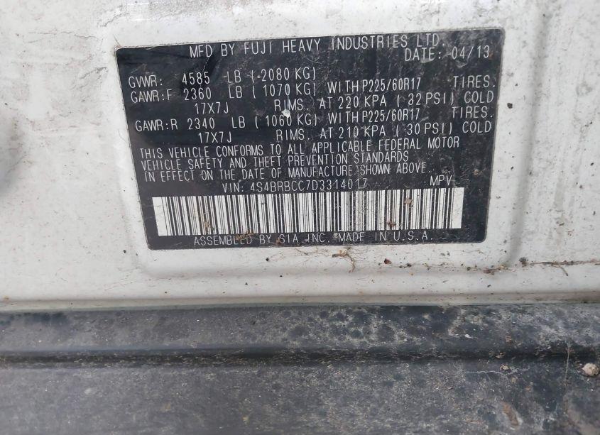 Photo 9 of 2013 Subaru Outback 2.5I PREMIUM (VIN 4S4BRBCC7D3314017)