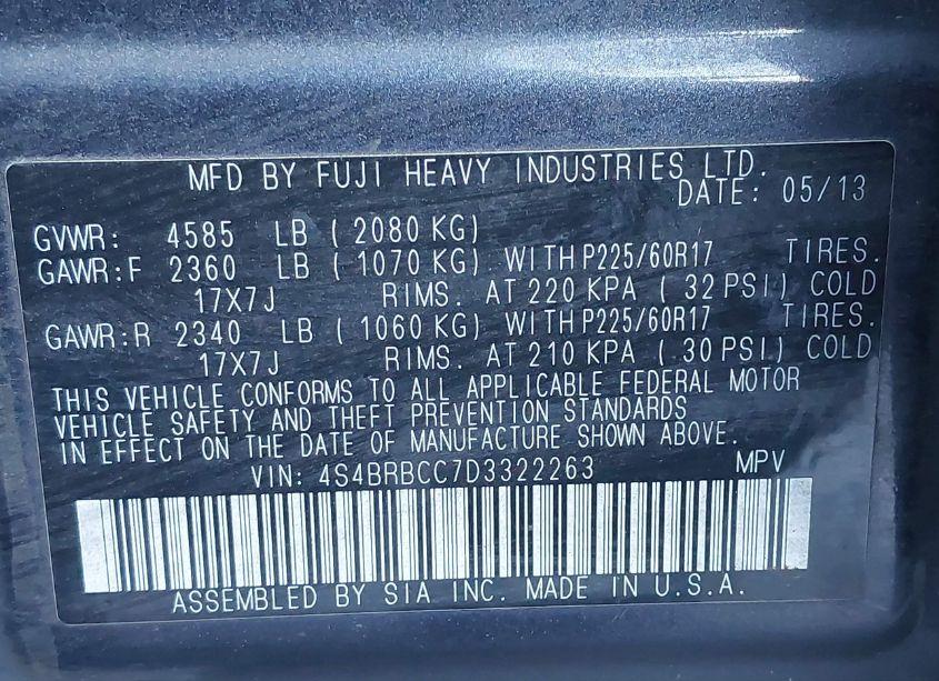 Photo 9 of 2013 Subaru Outback 2.5I PREMIUM (VIN 4S4BRBCC7D3322263)