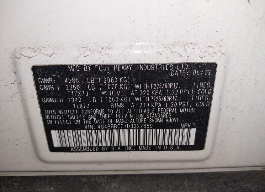 Photo 9 of 2013 Subaru Outback 2.5I PREMIUM (VIN 4S4BRBCC7D3322859)