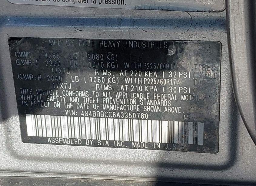 Photo 9 of 2010 Subaru Outback 2.5I PREMIUM (VIN 4S4BRBCC8A3350780)