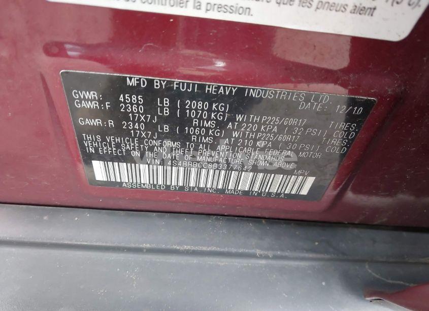 Photo 9 of 2011 Subaru Outback 2.5I PREMIUM (VIN 4S4BRBCC8B3377642)