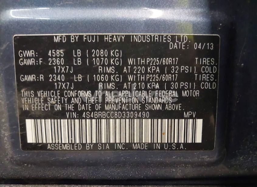 Photo 9 of 2013 Subaru Outback 2.5I PREMIUM (VIN 4S4BRBCC8D3309490)