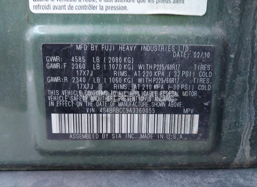 Photo 9 of 2010 Subaru Outback 2.5I PREMIUM (VIN 4S4BRBCC9A3360055)