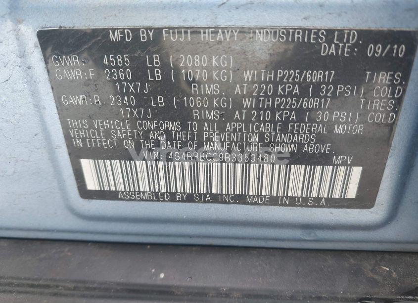 Photo 9 of 2011 Subaru Outback 2.5I PREMIUM (VIN 4S4BRBCC9B3353480)