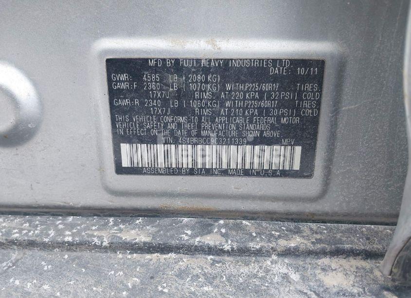 Photo 9 of 2012 Subaru Outback 2.5I PREMIUM (VIN 4S4BRBCC9C3211339)