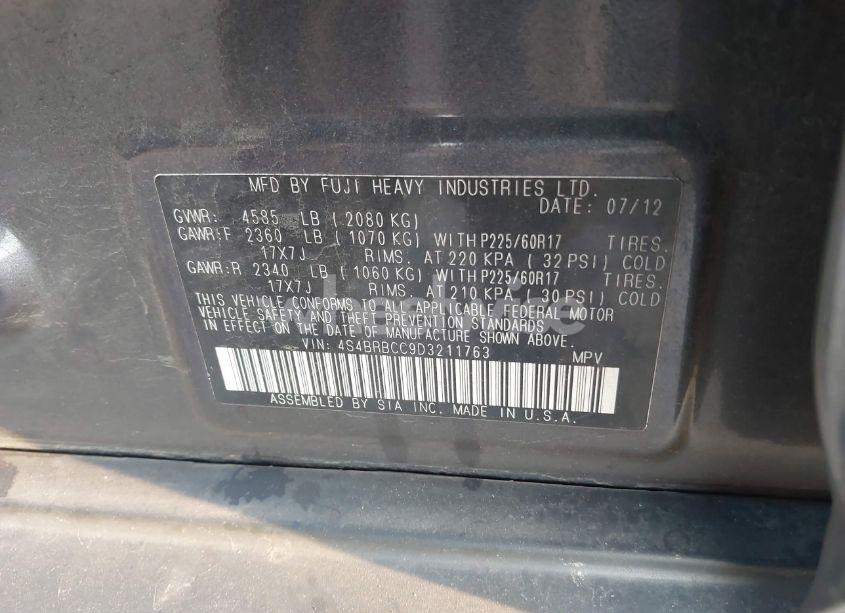 Photo 9 of 2013 Subaru Outback 2.5I PREMIUM (VIN 4S4BRBCC9D3211763)