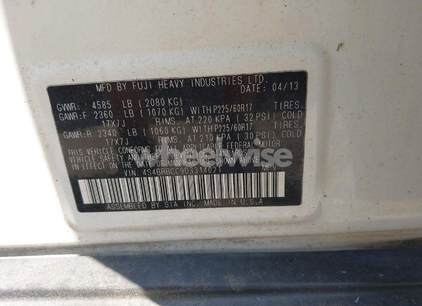 Photo 9 of 2013 Subaru Outback 2.5I PREMIUM (VIN 4S4BRBCC9D3314021)