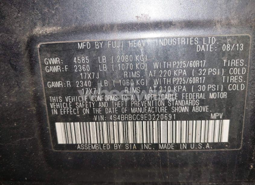 Photo 9 of 2014 Subaru Outback 2.5I PREMIUM (VIN 4S4BRBCC9E3220691)