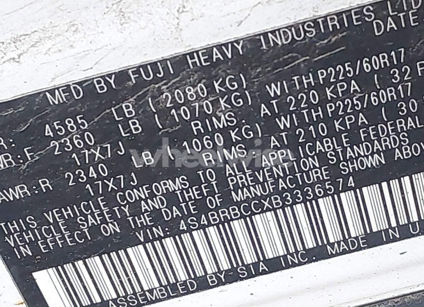 Photo 9 of 2011 Subaru Outback 2.5I PREMIUM (VIN 4S4BRBCCXB3336574)