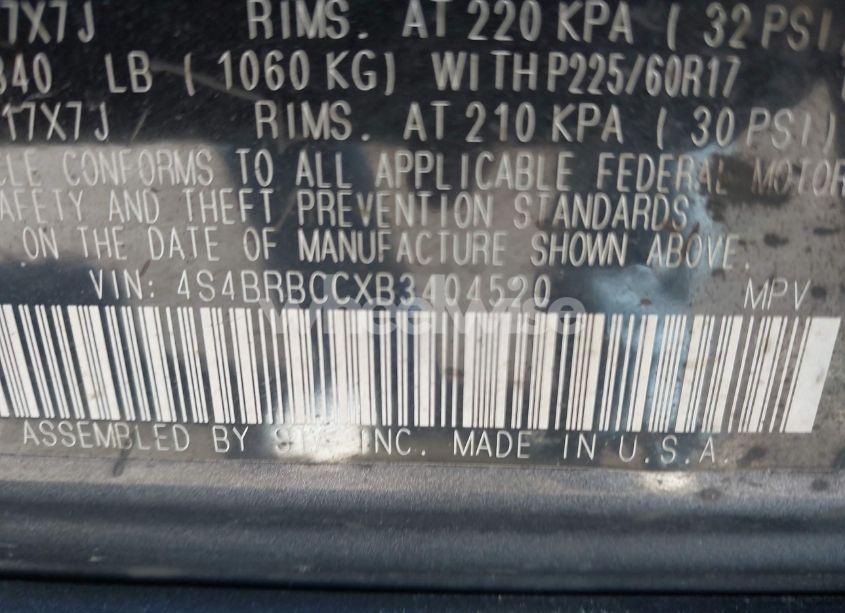 Photo 9 of 2011 Subaru Outback 2.5I PREMIUM (VIN 4S4BRBCCXB3404520)