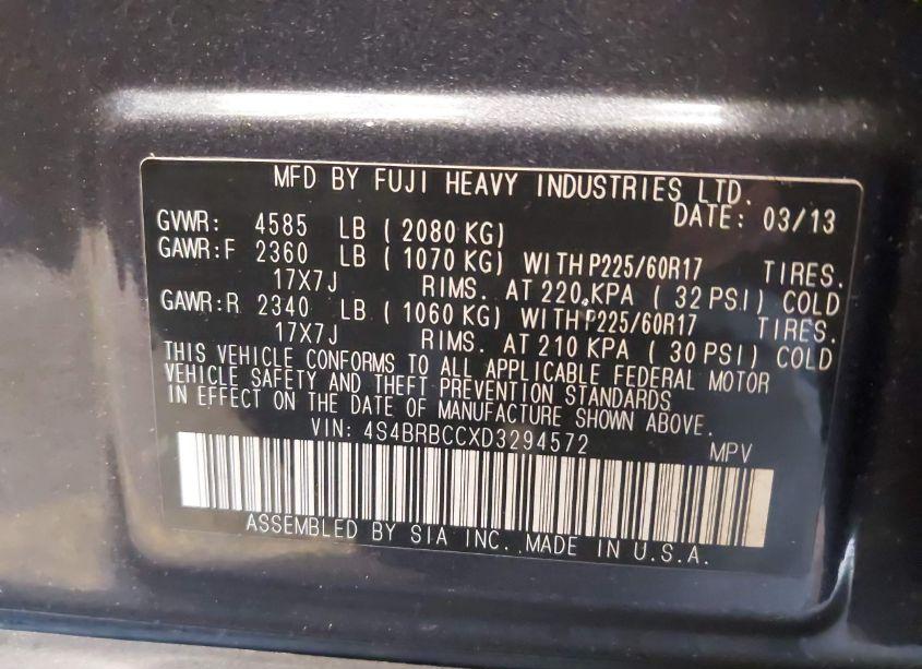 Photo 9 of 2013 Subaru Outback 2.5I PREMIUM (VIN 4S4BRBCCXD3294572)