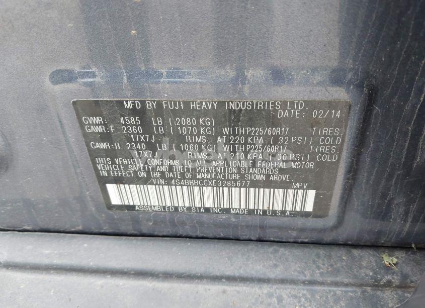 Photo 9 of 2014 Subaru Outback 2.5I PREMIUM (VIN 4S4BRBCCXE3285677)