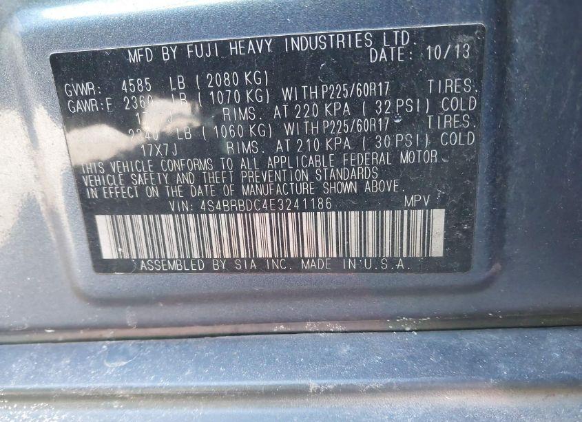 Photo 9 of 2014 Subaru Outback 2.5I PREMIUM (VIN 4S4BRBDC4E3241186)