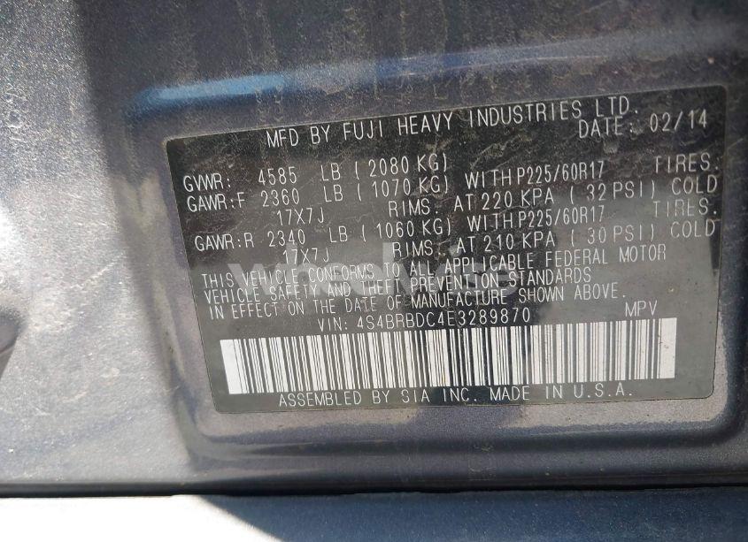 Photo 9 of 2014 Subaru Outback 2.5I PREMIUM (VIN 4S4BRBDC4E3289870)