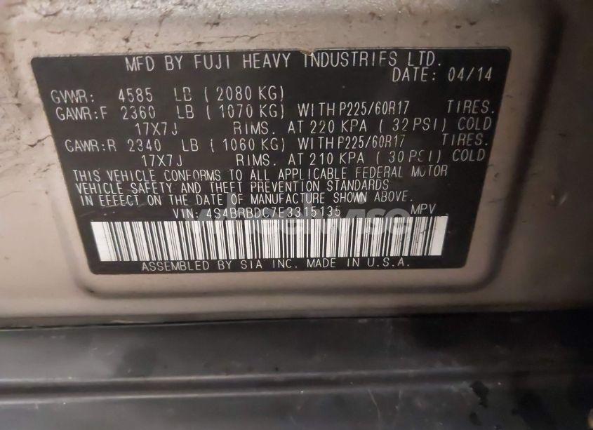 Photo 9 of 2014 Subaru Outback 2.5I PREMIUM (VIN 4S4BRBDC7E3315135)