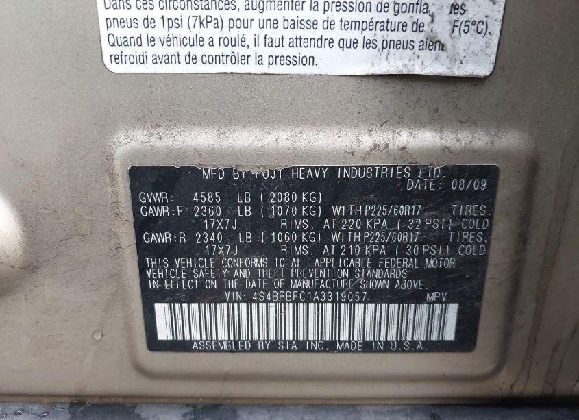 Photo 9 of 2010 Subaru Outback 2.5I PREMIUM (VIN 4S4BRBFC1A3319057)