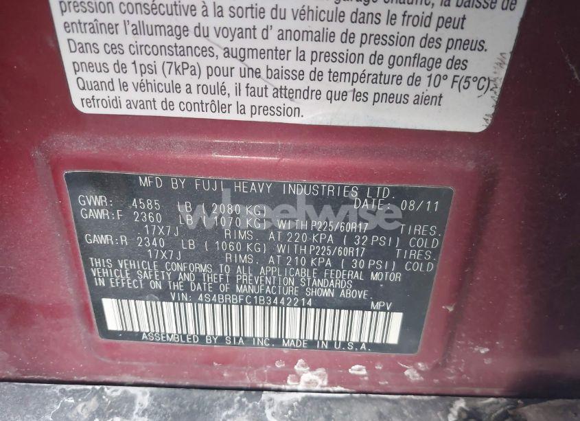 Photo 9 of 2011 Subaru Outback 2.5I PREMIUM (VIN 4S4BRBFC1B3442214)