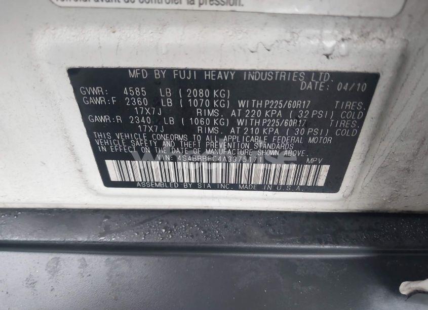 Photo 9 of 2010 Subaru Outback 2.5I PREMIUM (VIN 4S4BRBFC4A3375171)