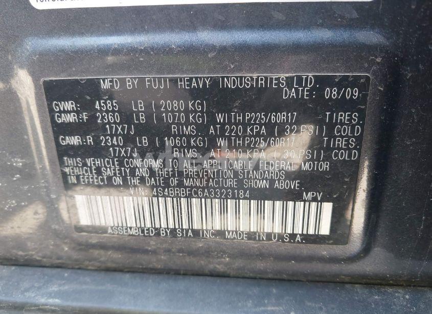 Photo 9 of 2010 Subaru Outback 2.5I PREMIUM (VIN 4S4BRBFC6A3323184)