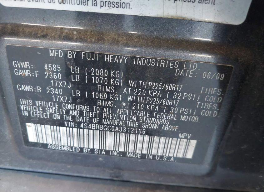 Photo 9 of 2010 Subaru Outback 2.5I PREMIUM (VIN 4S4BRBGC0A3313166)