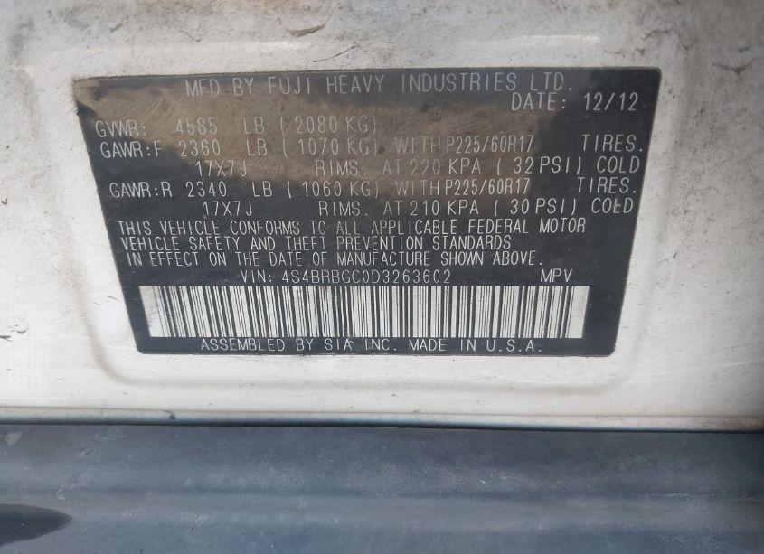 Photo 9 of 2013 Subaru Outback 2.5I PREMIUM (VIN 4S4BRBGC0D3263602)