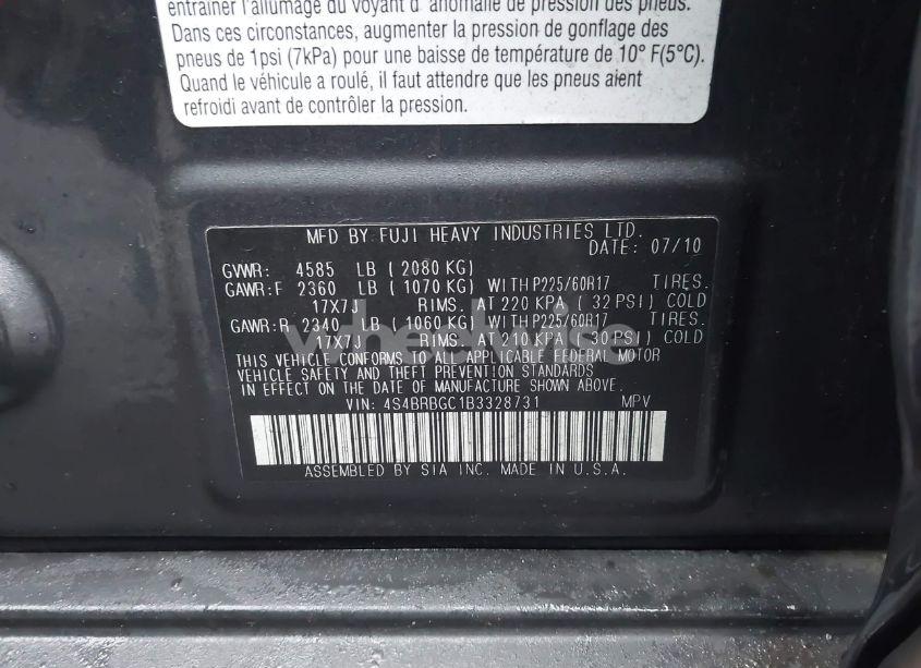 Photo 9 of 2011 Subaru Outback 2.5I PREMIUM (VIN 4S4BRBGC1B3328731)