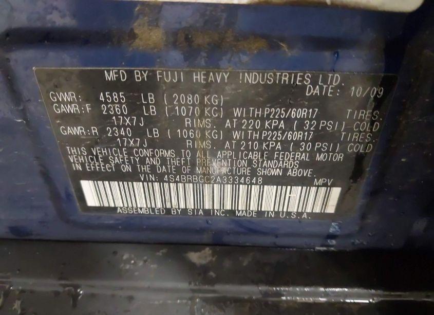 Photo 9 of 2010 Subaru Outback 2.5I PREMIUM (VIN 4S4BRBGC2A3334648)