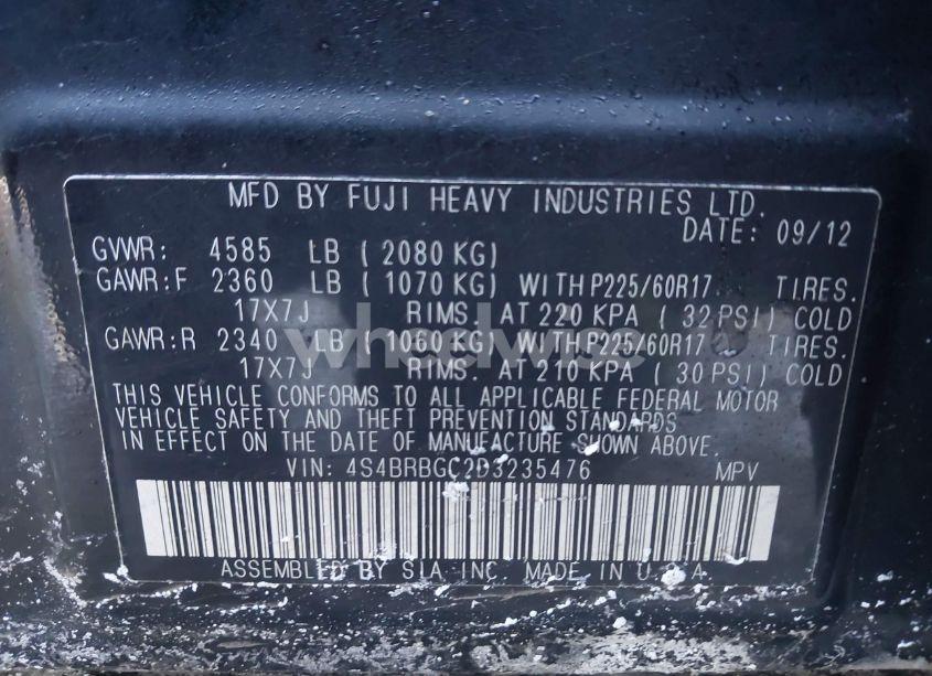 Photo 9 of 2013 Subaru Outback 2.5I PREMIUM (VIN 4S4BRBGC2D3235476)