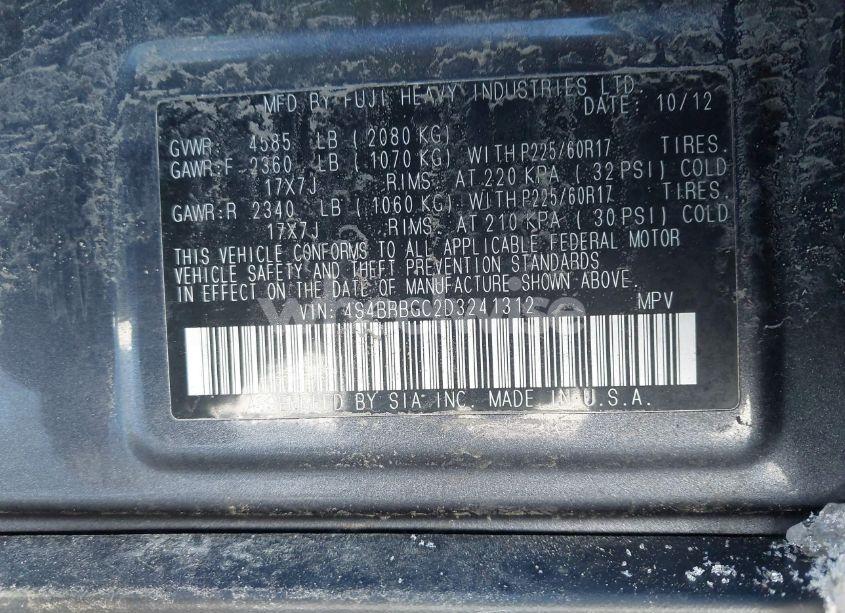 Photo 9 of 2013 Subaru Outback 2.5I PREMIUM (VIN 4S4BRBGC2D3241312)