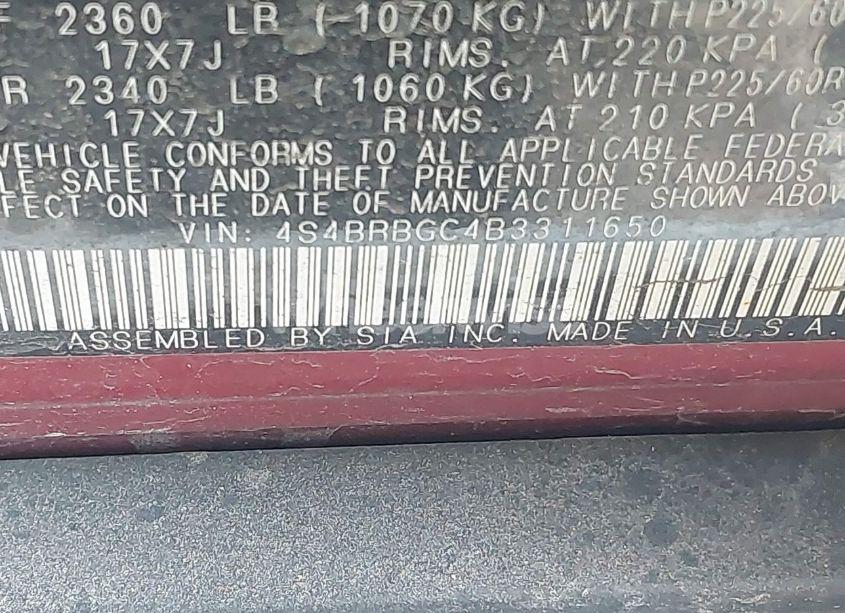 Photo 9 of 2011 Subaru Outback 2.5I PREMIUM (VIN 4S4BRBGC4B3311650)