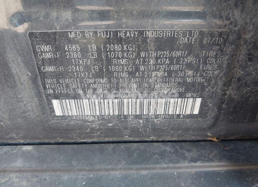 Photo 9 of 2011 Subaru Outback 2.5I PREMIUM (VIN 4S4BRBGC5B3330126)