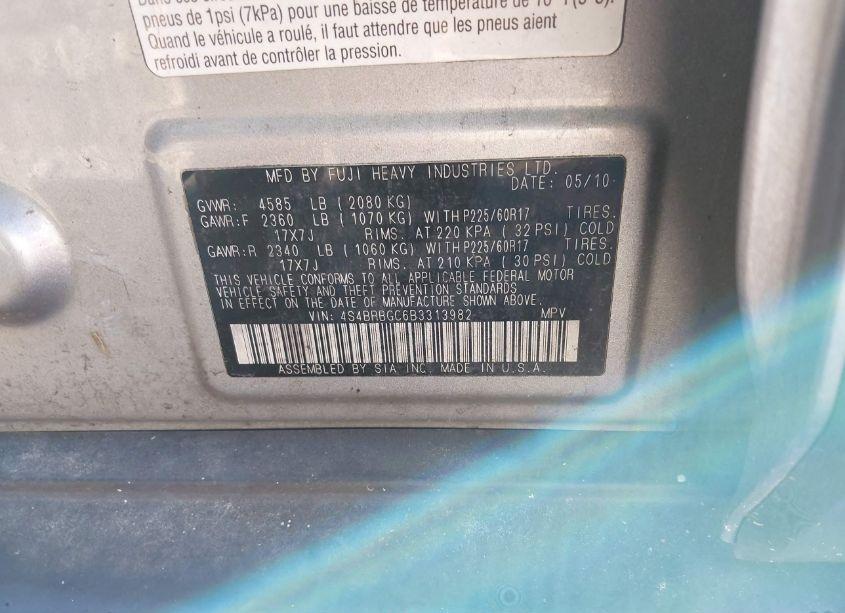 Photo 9 of 2011 Subaru Outback 2.5I PREMIUM (VIN 4S4BRBGC6B3313982)