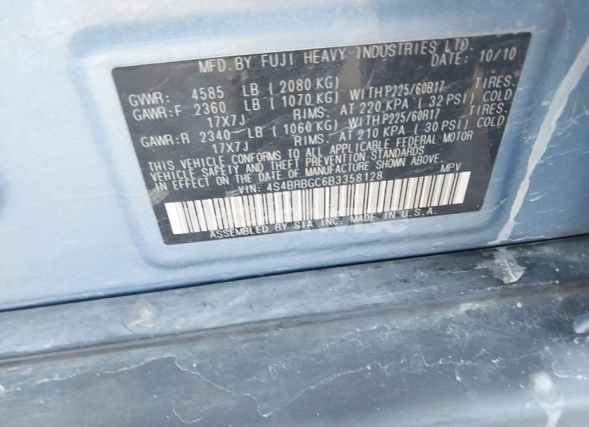 Photo 9 of 2011 Subaru Outback 2.5I PREMIUM (VIN 4S4BRBGC6B3358128)