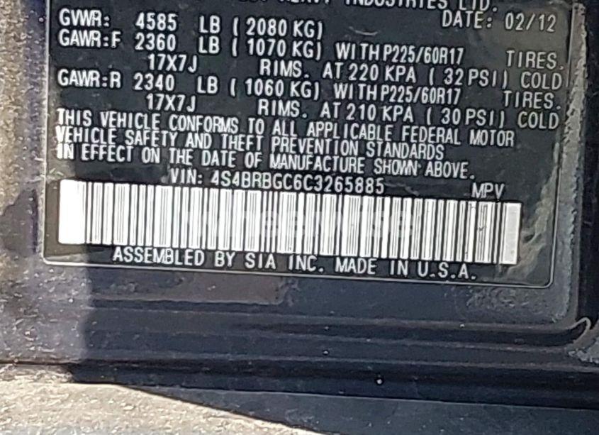 Photo 9 of 2012 Subaru Outback 2.5I PREMIUM (VIN 4S4BRBGC6C3265885)