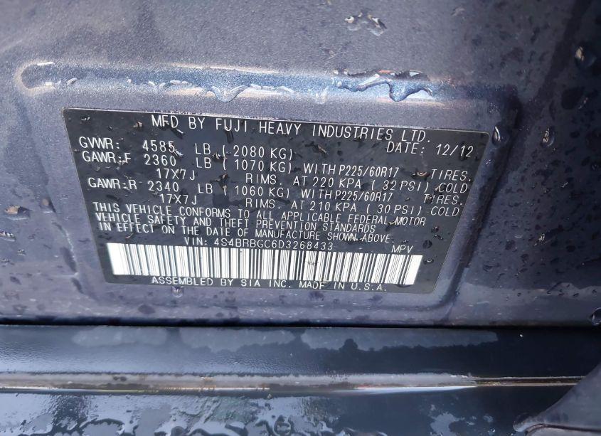 Photo 9 of 2013 Subaru Outback 2.5I PREMIUM (VIN 4S4BRBGC6D3268433)