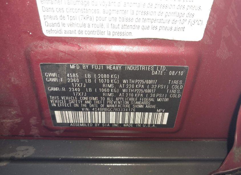 Photo 9 of 2011 Subaru Outback 2.5I PREMIUM (VIN 4S4BRBGC7B3334176)