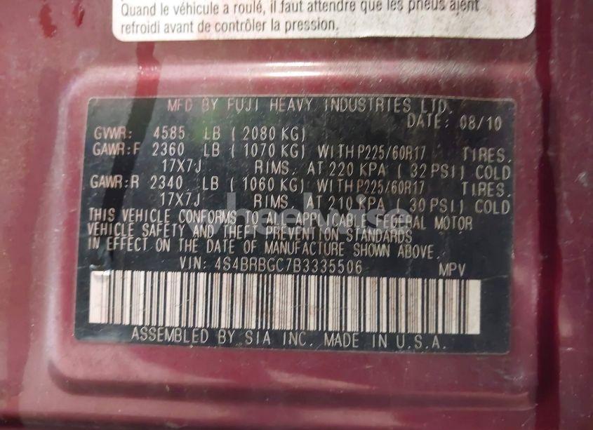 Photo 9 of 2011 Subaru Outback 2.5I PREMIUM (VIN 4S4BRBGC7B3335506)